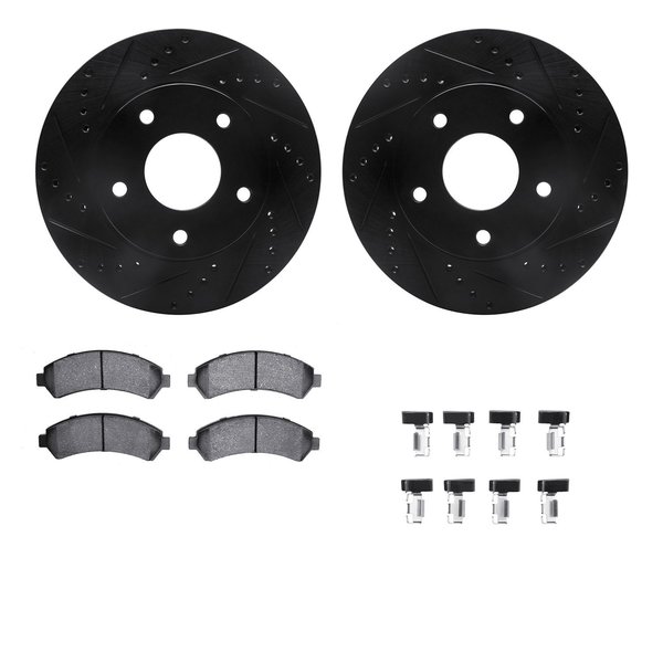 Dynamic Friction Co 8312-48033, Rotors-Drilled, Slotted-BLK w/ 3000 Series Ceramic Brake Pads incl. Hardware, Zinc Coat 8312-48033